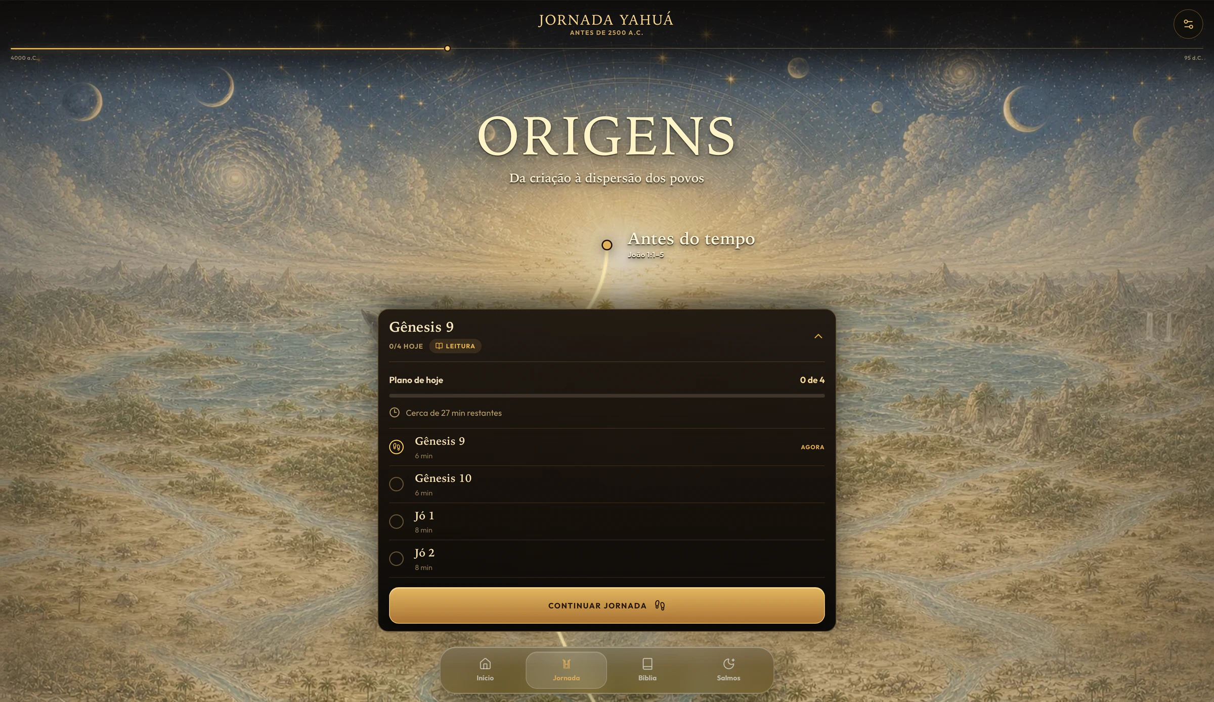Jornada Yahuá: mapa de Origens, progresso e plano de hoje com a leitura de Gênesis 9